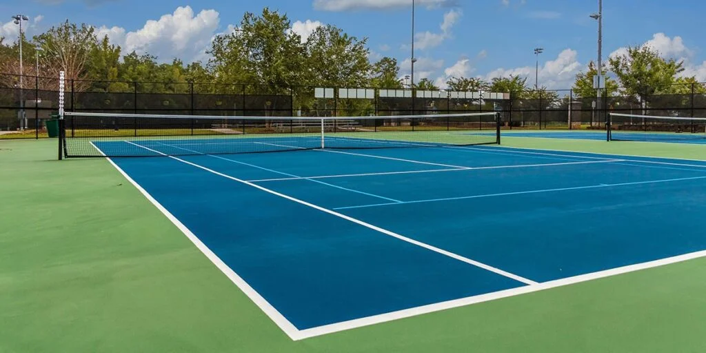 Professional tennis court with blue and green surfaces