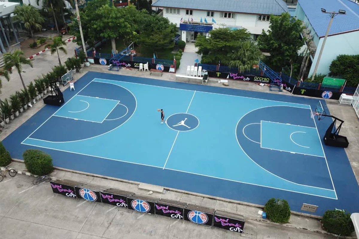 Acrylic Basketball Court - Blue Court with White Markings