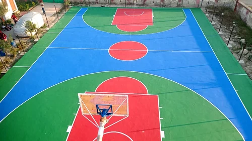 Acrylic Basketball Court - Colorful Design with Blue, Green, and Red
