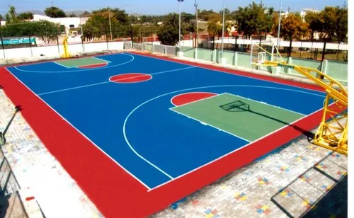 Acrylic Basketball Court - Blue Court with Red Border